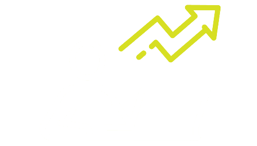 A person sitting at a computer with an arrow pointing up.