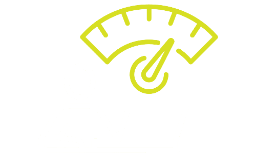 A person sitting at a computer with an arrow pointing up.