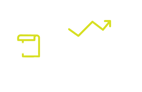 A man standing next to a board with an arrow pointing up.
