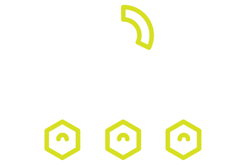 A green background with three yellow hexagons.