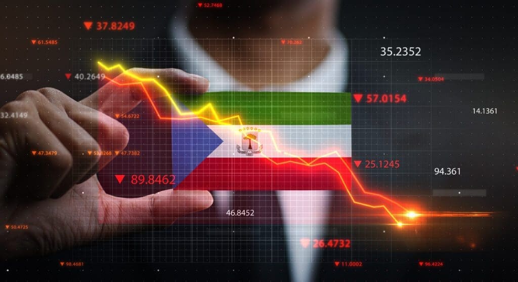 A person interacts with a holographic display of financial data, analyzing a downward trending stock market graph.