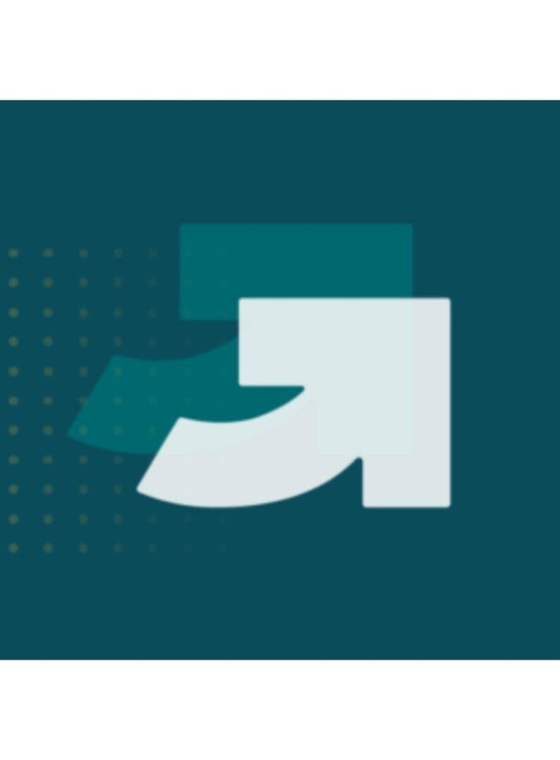 Blurred graphic of a stylized speech bubble on a teal background.