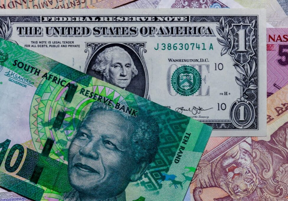 US and South African banknotes.