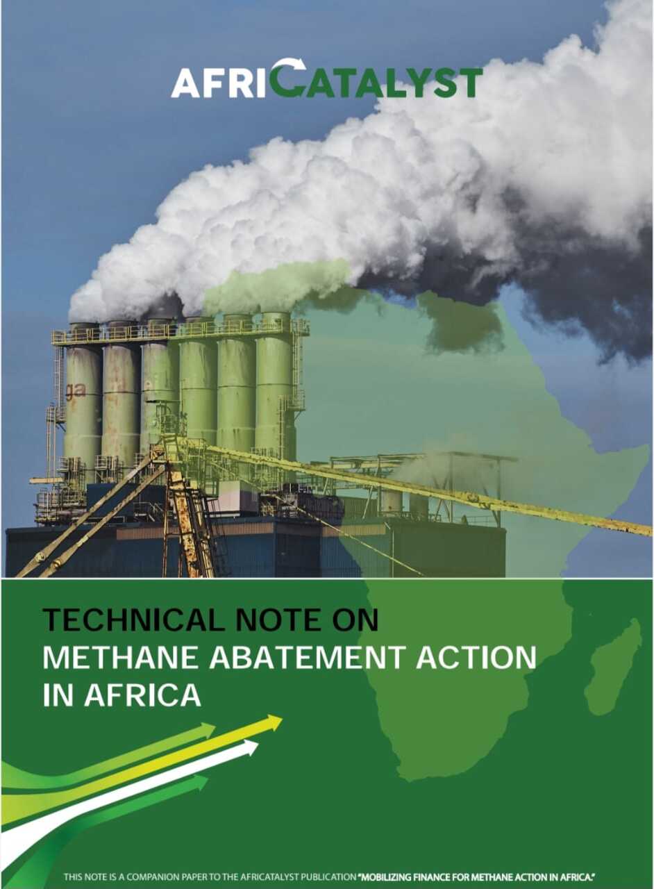 Industrial facility emitting large amounts of smoke with the title "technical note on methane abatement action.