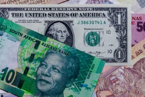 US and South African banknotes.
