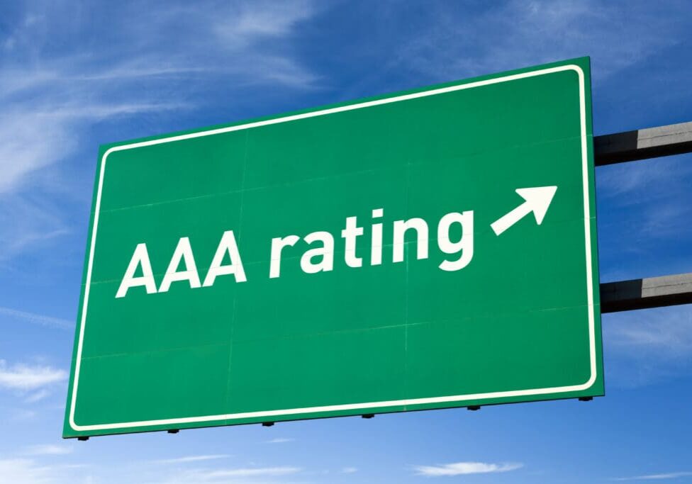 Highway directional sign concept for AAA bond credit rating. Isolated with clipping path.