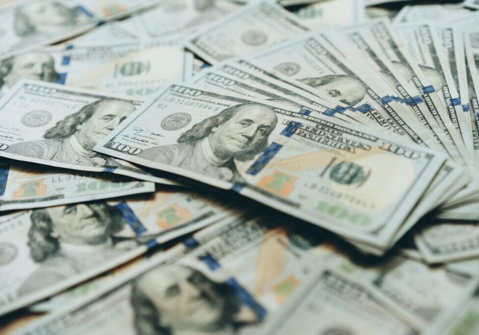 Dollar banknotes, $100 dollar bills, money background