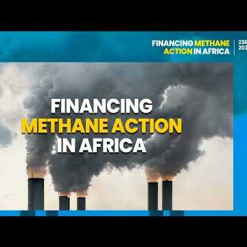 Promotional material for a conference on financing methane action in africa, dated 23rd november 2023, depicting industrial smokestacks emitting pollution.